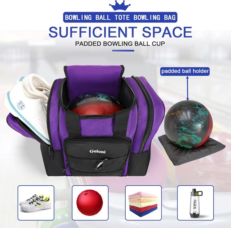 Goloni Bowling Ball Bag for Singer Ball with Padded Ball Holder, 2 Pockets fit Bowling Shoes Up to Mens Size 14 and Accessories - Image 2